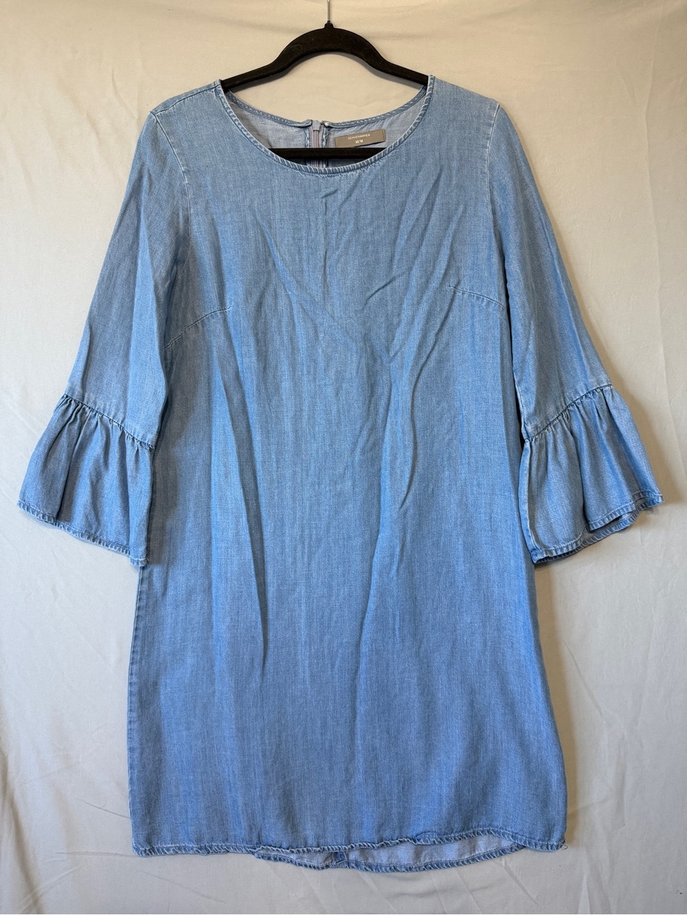 Denver Hayes Womens Bell Sleeve Shift Dress Size M Blue Ruffle Bell Sleeves